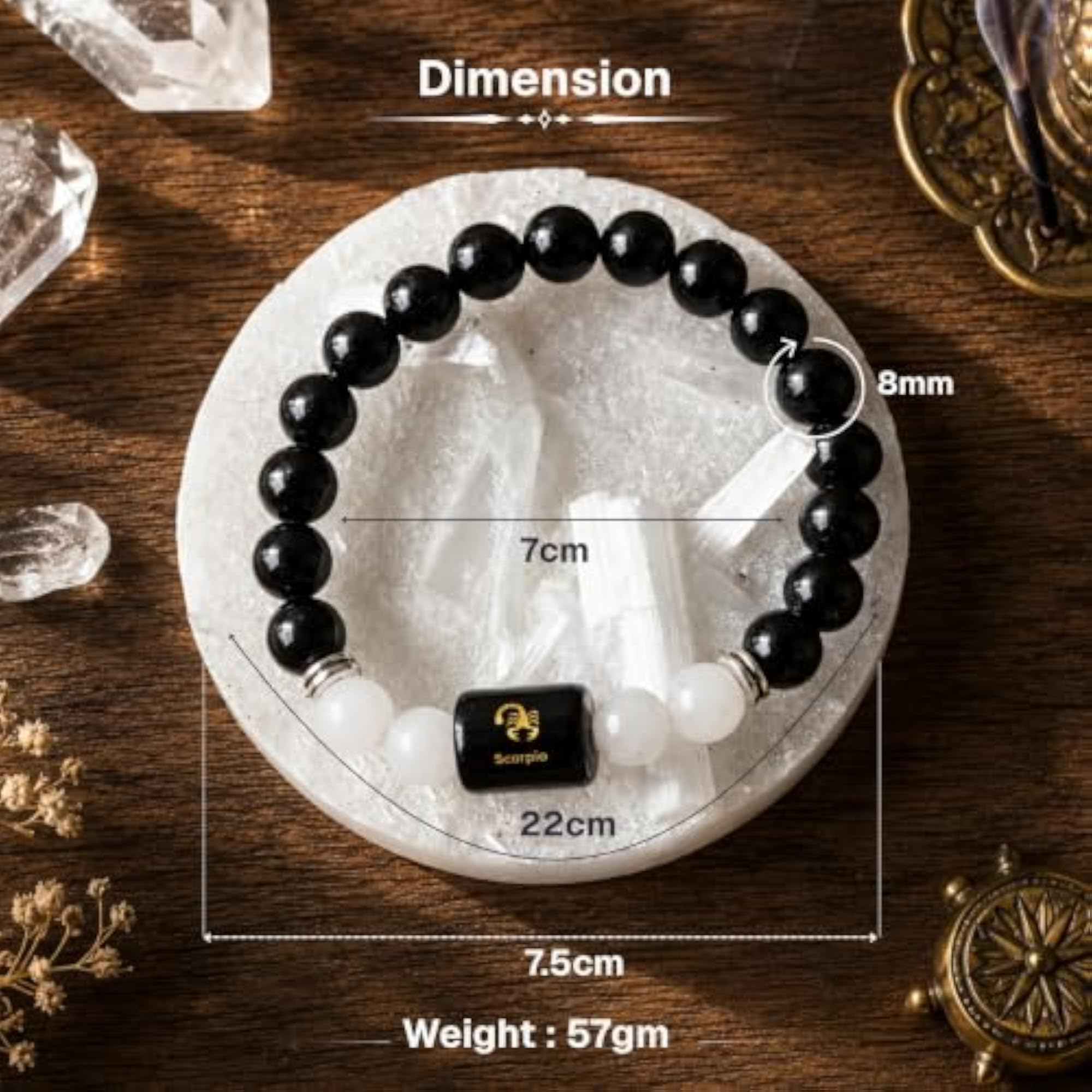 Zodiac Crystal Bracelet with Selenite Plate for Scorpio